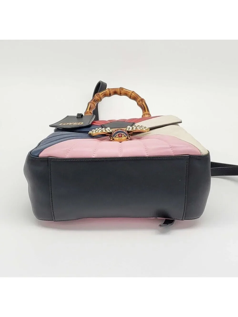 Authentic Gucci Queen Margaret Bamboo Top Handle Bag Multicolor Leather Backpack